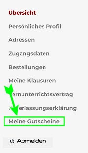 Screenshot mit Fokus auf Meine Gutscheine